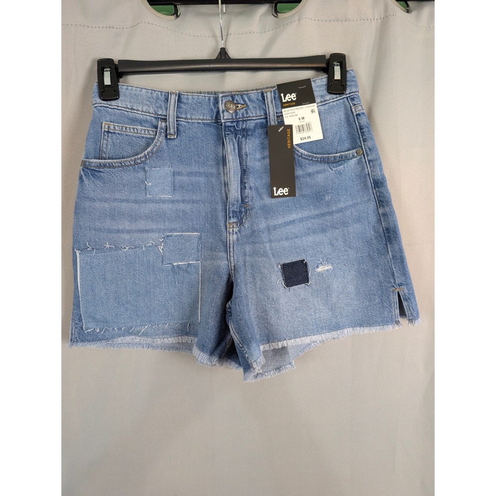 Lee Heritage Patchwork Denim‎ Shorts Womens 6 M Blue New